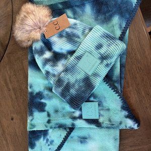 CC Exclusive Teal Tie Dye Pom hat & Scarf